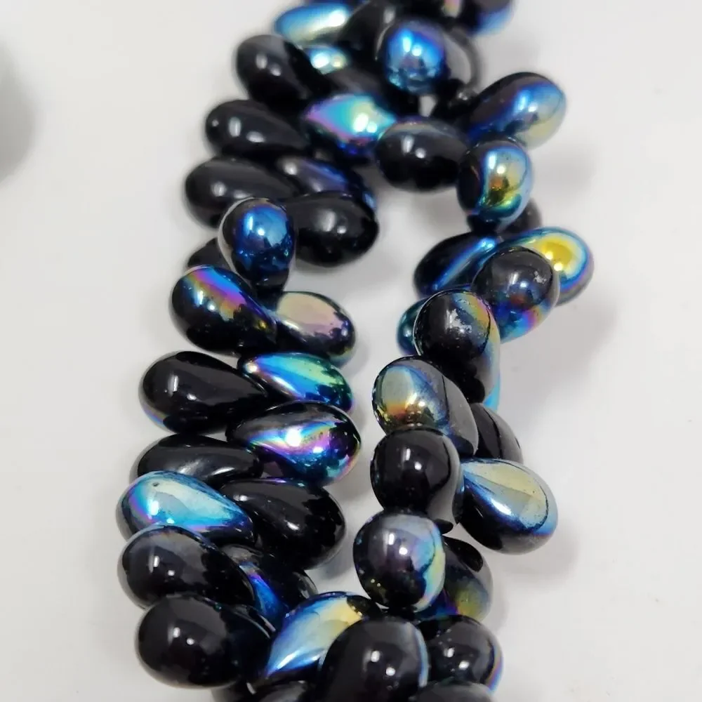 Teardrop Glass AB Beaded Necklace Sterling Silver‎ Toggle Closure